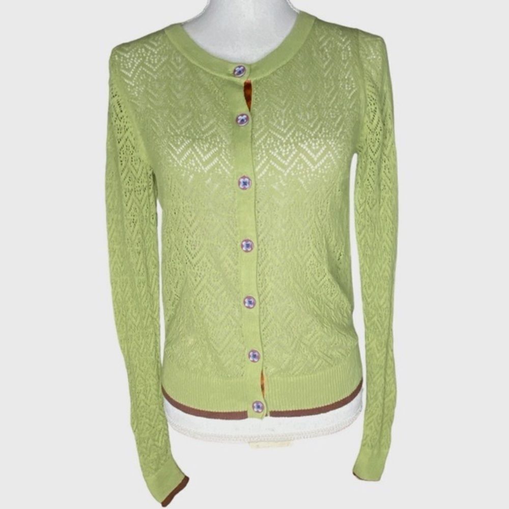 MATILDA JANE Wm’s Sz Small Secret Fields Green Ivy Knit Cardigan Sweater